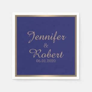 Gold and navy Blue Filigree Wedding Napkin