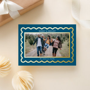 Gold and Navy Blue Preppy Scallop Photo Frame