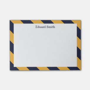 Gold and Navy Blue Stripes Personalised Post-it Notes