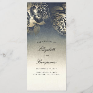 Gold and Navy Blue Vintage Wedding Programs Programme