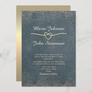 Gold and Navy Blue Wedding Invitation