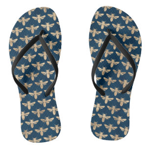 Gold and navy bumble bees summer beach jandals