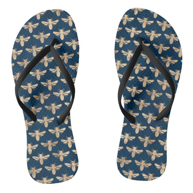 Gold and navy bumble bees summer beach jandals (Footbed)