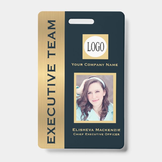 Gold and Navy Creative Executive Employee ID Badge (Front)