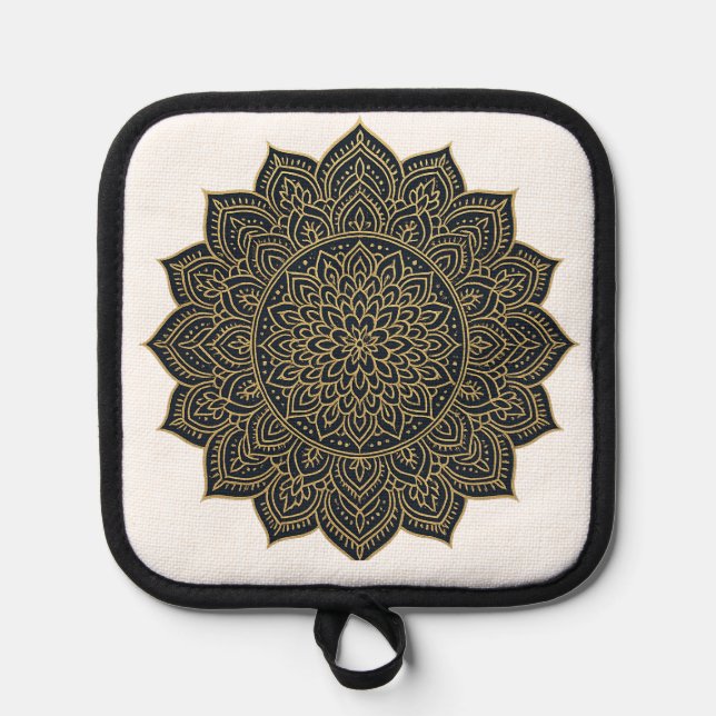 Gold and navy mandala  pot holder (Front)