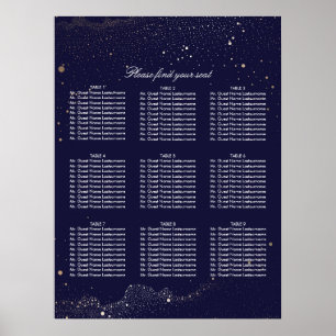 Gold and Navy Night Stars Wedding Seating Chart