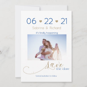 Gold and Navy One Photo Minimalist Save the Date
