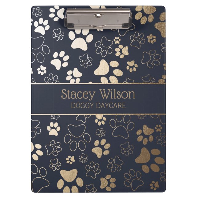 Gold And Navy Paw Print Pattern Clipboard (Front)