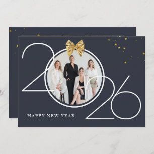 Gold and Navy Photo Happy New Year Greeting Card