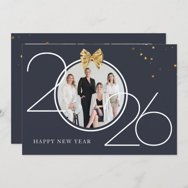 Gold and Navy Photo Happy New Year Greeting Card (Front/Back)