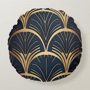 Gold and Navy  Round Cushion