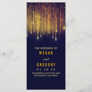 Gold and Navy String Lights Wedding Programs Programme