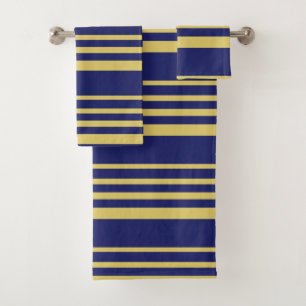 Gold and navy stripes patterned bath towel set