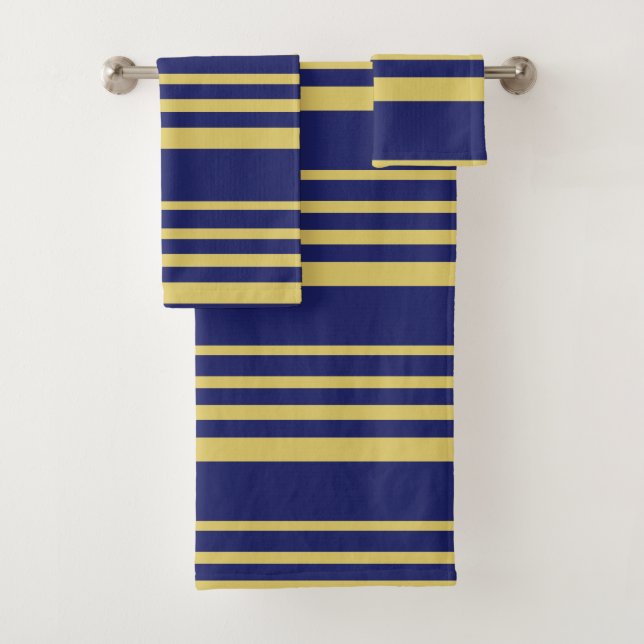 Gold and navy stripes patterned bath towel set (Insitu)