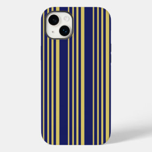 Gold and navy stripes patterned iPhone 14 plus case