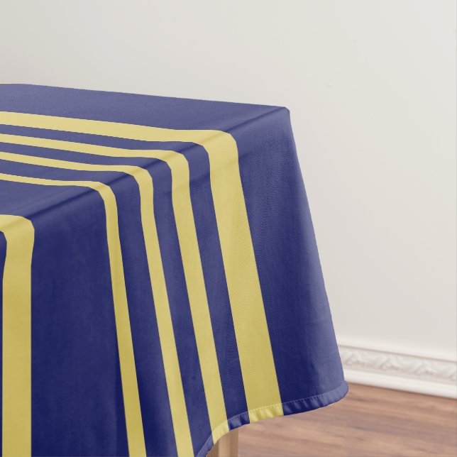 Gold and navy stripes patterned tablecloth (In Situ)