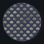 Gold and Navy Vintage Art Deco Flower Pattern  Large Clock<br><div class="desc">A lovely art deco pattern in the navy and gold colourway.</div>