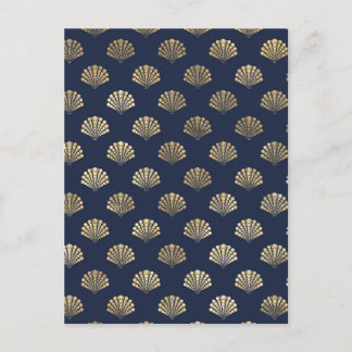 Gold and Navy Vintage Art Deco Flower Pattern Postcard