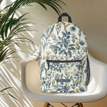 Gold and Navy Vintage Botanic  Printed Backpack<br><div class="desc">Gold and Navy Vintage Botanic Pattern Backpack - Embrace the serene beauty of nature with this seamless backpack pattern featuring exquisite botanical sketches and a garden-inspired colour palette. This design brings the charm of a flourishing garden.</div>