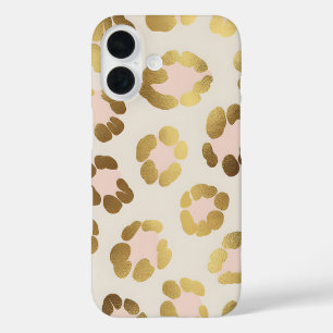 Gold and Pastel Pink Leopard Print Chic Animal iPhone 16 Case