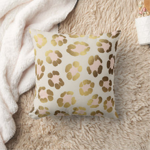 Gold and Pastel Pink Leopard Print Chic Animal Cushion