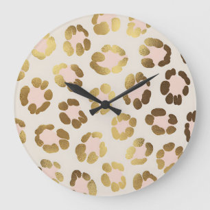 Gold and Pastel Pink Leopard Print Chic Animal Large Clock