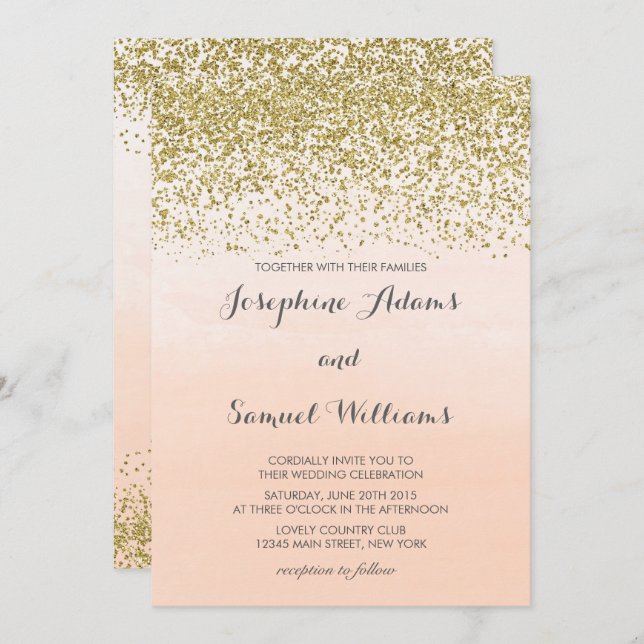 Gold and Peach Orange Wedding Invitation (Front/Back)