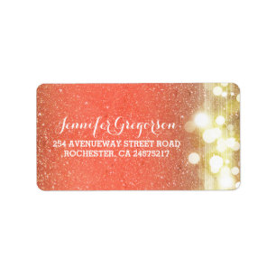 Gold and Peach String Lights Chic Wedding Label