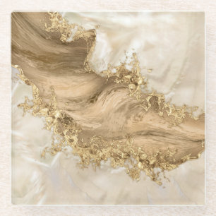 Gold and Pearl - Splatter and flow Glass Coaster