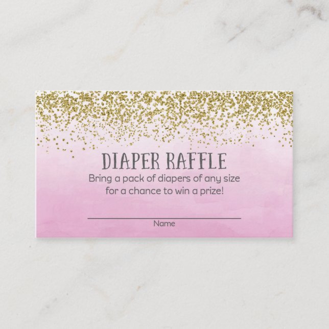 Gold and Pink Baby Shower Diaper Raffle Tickets Enclosure Card (Front)