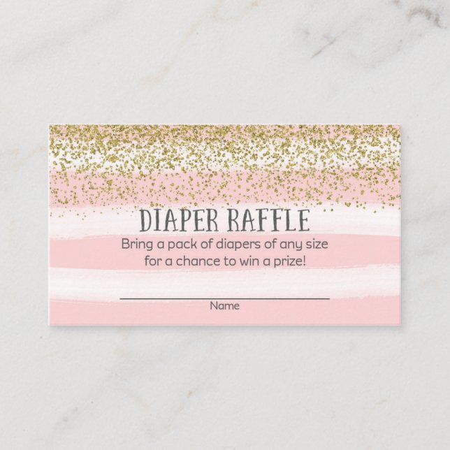 Gold and Pink Baby Shower Diaper Raffle Tickets Enclosure Card (Front)