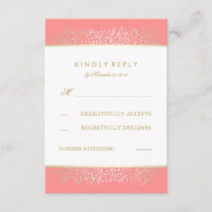Gold and Pink Baby's Breath Wedding RSVP Cards