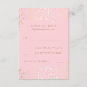 Gold and Pink Baby's Breath Wedding RSVP Cards