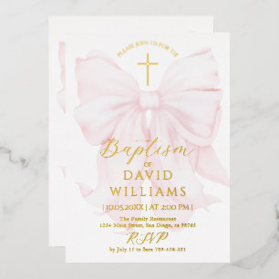 Gold and Pink Bow Boy Baptism Elegant Digital