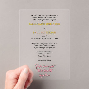 Gold and Pink Bride and Groom  Acrylic Invitations