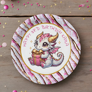 Gold and Pink Dragon Girl's Birthday  Paper Plate