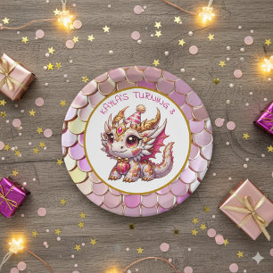 Gold and Pink Dragon Girl's Birthday  Paper Plate