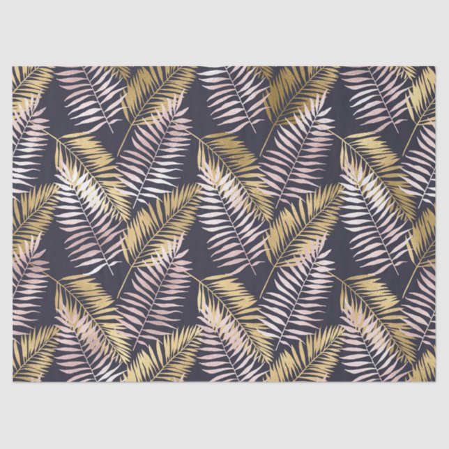 Gold and Pink Ferns and Blue Decoupage Tissue Paper (Front)