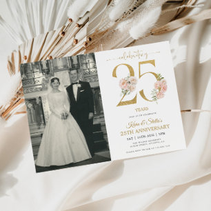 Gold and Pink Floral 25th Anniversary  Invitation
