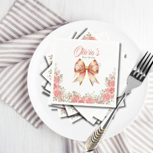 Gold and Pink Floral Bow Baby Shower Napkin
