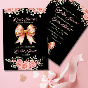 Gold and Pink Floral Bow Bridal Shower Invitation
