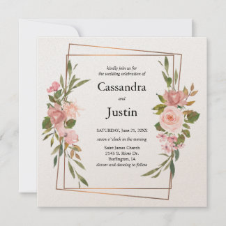 Gold and Pink Floral Wedding Invitation