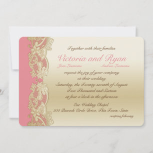 Gold and Pink Floral Wedding Invitation