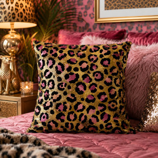 Gold and Pink Leopard Print Animal Pattern Cushion