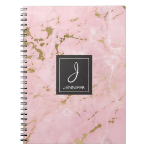 Gold and Pink Marble Monogram Notebook