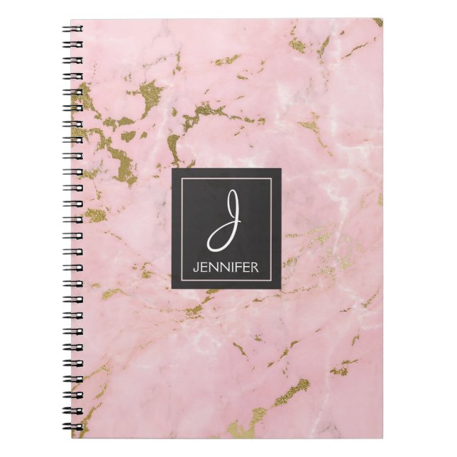 Gold and Pink Marble Monogram Notebook (Front)