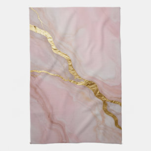 Gold and pink marble texture tea towel