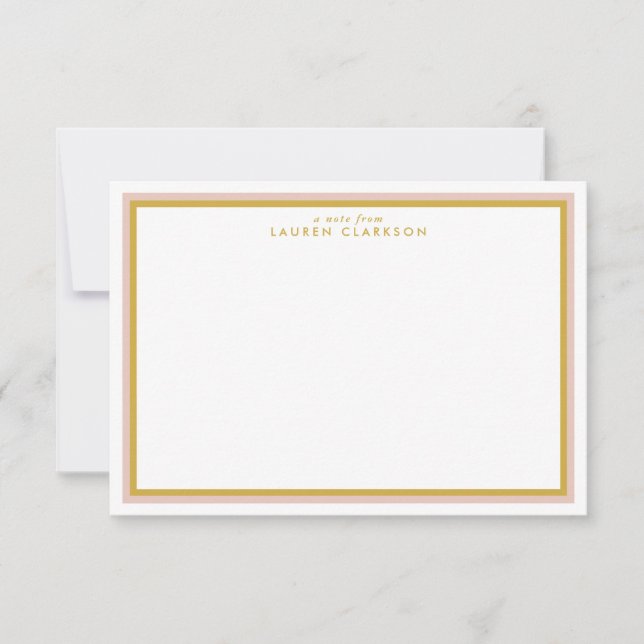 Gold and Pink Modern Double Frame  Note card (Front)