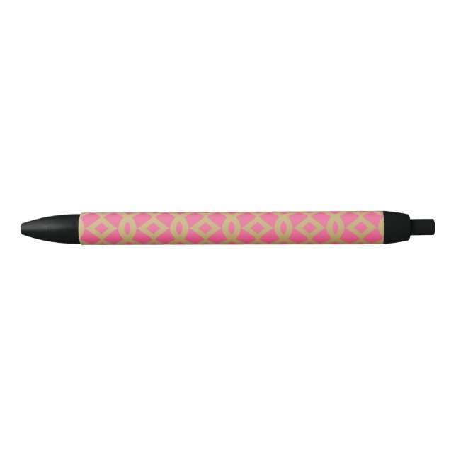 Gold and Pink Modern Trellis Pattern Black Ink Pen (Front)
