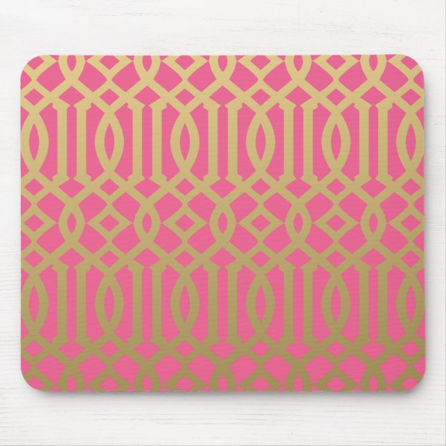 Gold and Pink Modern Trellis Pattern Mouse Pad (Front)